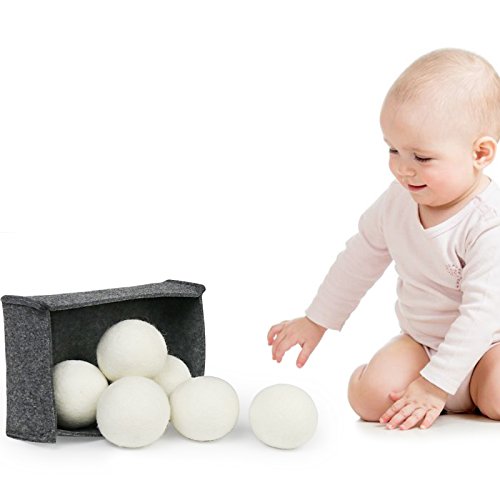 Becko 100% Imported New Zealand Eco-friendly Solid Wool Dryer Balls, Recyclable Natural Fabric Softener Agent, Anti-static & Anti-winding & Time-saving. Each package includes 6 balls