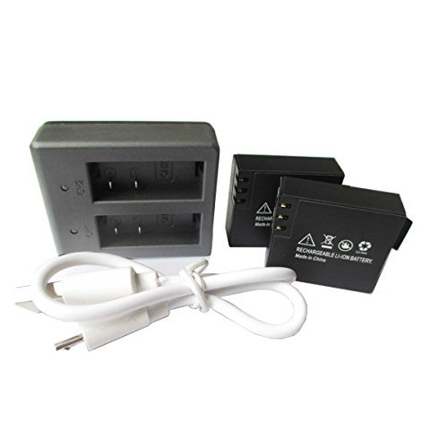 AKS 900mAh Rechargeable Battery (2-Pack) with Dual Charger for SJ4000 Series Sports Action Camera and Other 4K Camcorder