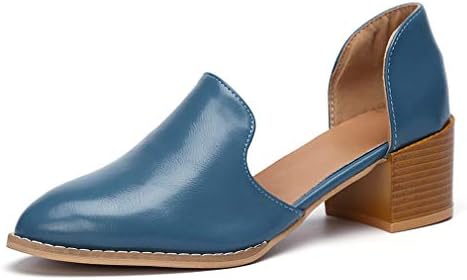 Mid Heel Shoes Women Leather Ladies Court Shoes Boat Driving Low Block Heels Summer Pointed Slip On Loafers Casual Comftable Elegant Black Blue UK 3-8