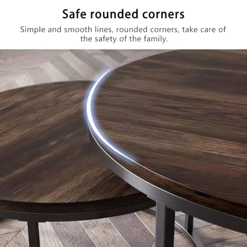 Zucng Nesting Tables Removable Set of 2 End Table, Round Coffee Tables with Gold Metal Frame Legs and Faux Marble Coffee Table Wooden for Living Room, Bedroom, Office, Balcony, Apartment (Brown)