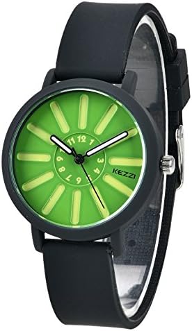 DOVODA Kids Watch for Boys Girls Quartz Fashion Candy Color Black Silicone Band Green Dial