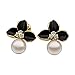 Arlumi 10mm Synthetic Cream Pearl Pave Zircon Rhinestone Crystal Black Flower Stud Earrings