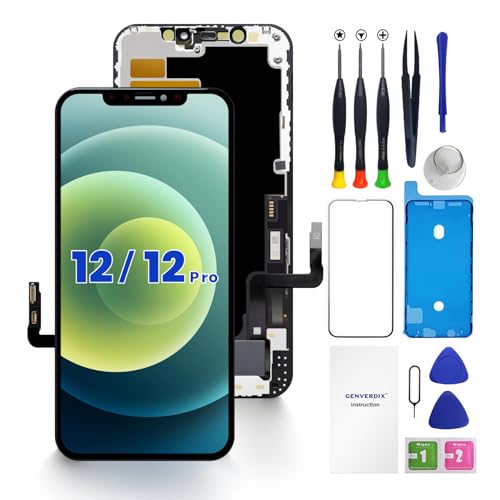 for iPhone 12/12 PRO Screen Replacement, 6.1 inch 3D Touch LCD Display Full HD Repair kit Genverdix, Digitizer Assembly with Tools Set, Tempered Glass Screen Protector, Waterproof Frame Adhesive