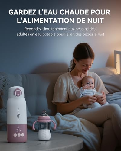 Comfyer BW01 Portable Wireless Portable Baby Bottle Warmer, Fast Heating in 2 Mins for Milk/Water, Long Battery Life 12000 mAh, Adjustable Temperature, Capacity 340 ml, Ideal for Travel, Car