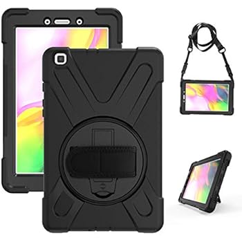 Galaxy Tab A 8.0 Case 2019, SM-T290/T295 Case, Herize Heavy Duty Shockproof Kids Friendly Silicone Case Cover with 360 Kickstand, Hand Strap, Shoulder Strap for Samsung Galaxy Tab A 8.0 Inch 2019 Blk