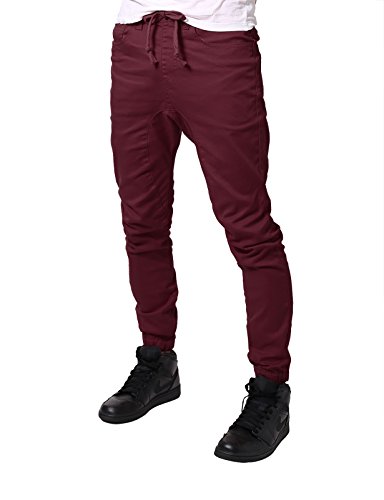 JD Apparel Men's Slim Fit Harem Drop Croptch Joggers M Burgundy