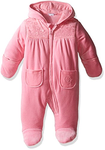 Calvin Klein Baby Girls' Hooded Velour Pram with Lace, Pink, 0-3 Months
