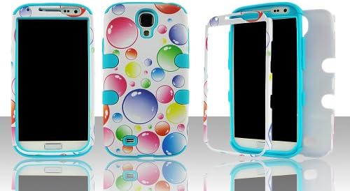 Samsung S4 i9500 hybrid 3 in 1 Colorful Bubbles with Blue Gel - (Silicon Gel inside, Hard Plastic Outside) Case Cover Snap-On