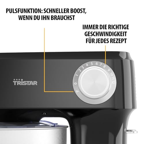 Küchenmaschine mit 4,5 L Edelstahl-Rührschüssel, 800 W Leistung, 12 Geschwindigkeitsstufen mit Pulsfunktion, Kippbarer Motorkopf, Spritzschutz, MX-4870