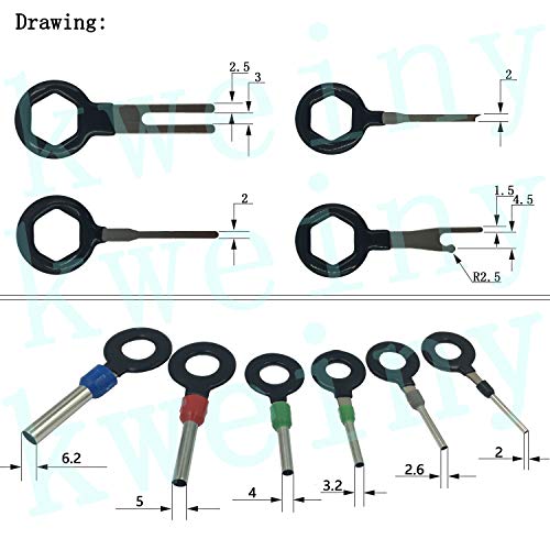 kweiny Auto Terminals Removal Key Tool Set Car Electrical Wiring Crimp Connector Extractor Puller Release Pin Kit (18 Pieces) - Thumbnail 3