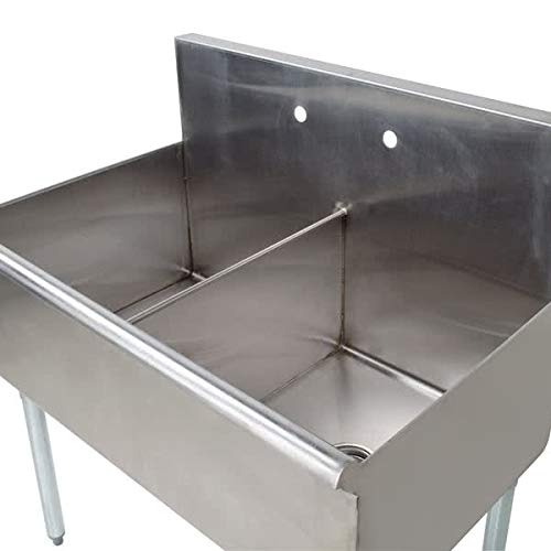 Commercial Stainless Steel Two 2 Compartment Kitchen and Utility Budget Sink with 12" Faucet (24.5" Width x 36" Length)