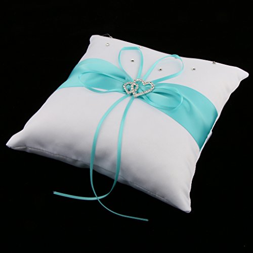 Homyl 1 Set Rhinestone Double Heart Flower Girl Basket and Ring Cushion Set White