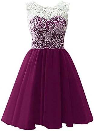 WHENOW Women's Lace Short Bridesmaid Dress Formal Homecoming Cocktail Party Dress Plum US 10