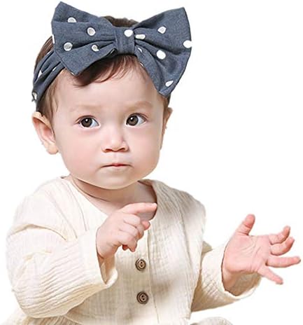 Toddler Girls Kids Baby Cute Big Bow Headband Stretch Turban Knot Head Wraps Gifts Hair Accessories (Blue with White Polka Dot)