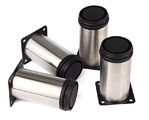 soled Furniture Cabinet Metal Legs Adjustable Stainless Steel Kitchen Feet Round Black and Silver ,50 x 120mm,Pack of 8 â€¦