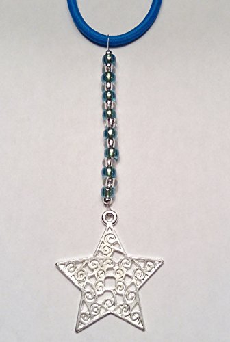 Silver Shining Star Charm TagTailz with Blue Beads Unique Fashion Accessory Gifts for Girls - Gifts for Tweens Tie them anywhere!!!