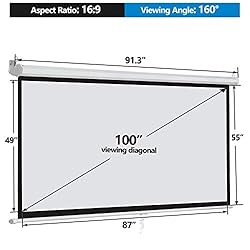 ZENY Projector Screen Pull Down 100 Inch 16:9 HD