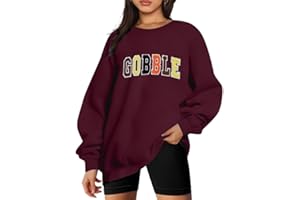 VILOVE Thanksgiving Sweatshirt Womens Chenille Gobble Shirt Colorful Letter Print Pullover Sweaters Long Sleeve Crewneck Fall Tops