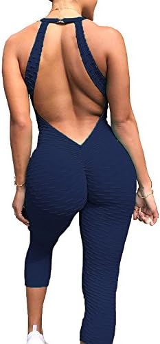 Meet Nice Womens Sport Yoga Jumpsuit Ruched Butt Lifting Sleeveless Backless Romper Playsuit