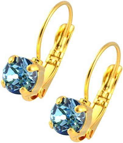 Nara Small Round Crystal Drop Earrings, Gold Plated French Leverback with Light Blue Circle
