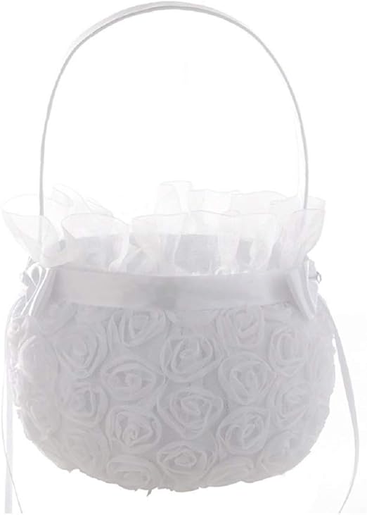 Cesta De La Boda De La Flor Del Decorado Con Bowknots De Raso Blanco Hogar Y Cocina Materiales