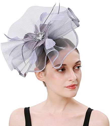 Sinamay Feather Fascinators Womens Pillbox Flower Derby Hat for Cocktail Ball Wedding Church Tea Party