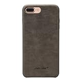 iPhone 7 Plus Case, Jisoncase Genuine Leather Protective Slim Fit Case Snap on Hard Back Cover for iPhone 7 Plus Gray JS-I7L-03A64