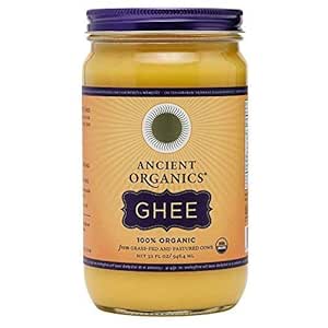 Ancient Organics Ghee, Organic Grass Fed Ghee Butter – Gluten Free Ghee, Clarified Butter, Vitamins &amp; Omegas, Lactose Reduced, 100% Certified Organic, Kosher, USDA Certified – 32 Fl Oz (Pack of 1)