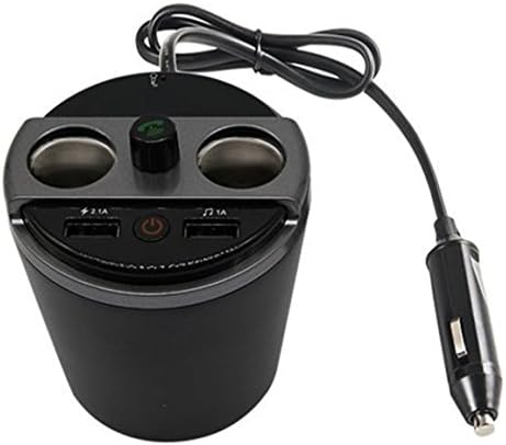 Loamy Wireless Bluetooth FM Transmitter Hands-Free calling Car Cup Charger 12V~24V USB Multi-function Power Adapter with 2-socket Cigarette Lighter Splitter + Dual USB Ports 3.1A-Gray