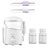 Xylitol Water Flosser WELFLOS M | UV WELTIP Storage | Includes Our Improved WELTIP and WELTAB PRO X Smooth Mint Toothpaste Tablets (2 WELTIPs, Purple / White)