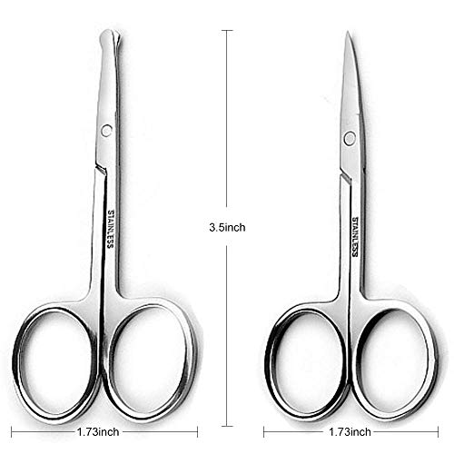 Beard &Nose Hair Beauty Scissorsï¼ŒStainless Steel Small Scissors for Eyebrows,Eyelashes,nail,Curved and Safety Rounded Tip Trimming Shears for Men Women