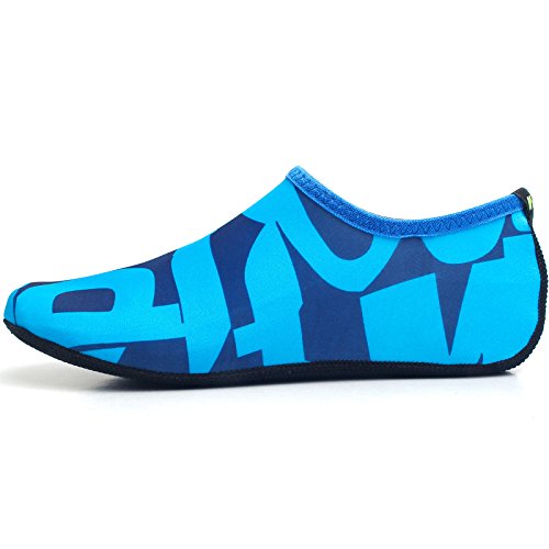 WOWFOOT Barefoot Water Skin Shoes Socks Women Men Flexible Swim Shoe Beach Aqua Surf Pool Yoga Exercise (7-1.M(W:5.5-6.5), Blue(Pattern))