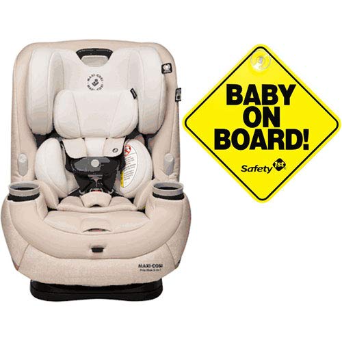 Maxi-Cosi Pria Max 3-in-1 Convertible Car Seat – Nomad Sand with Baby on Board Sign
