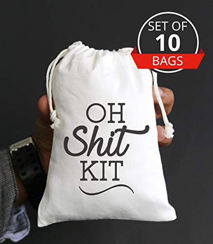 Oh Shit Kit Drawstring Hangover Bachelorette Kit Bags Cotton Muslin Drawstring Bags for Bridal Shower Hen's Party Kit Bag