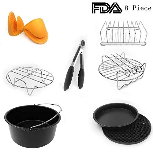 Universal Air Fryer Accessories 7 Inch Pizza Pan Cake Barrel Skewer Rack Silicone Mat Kitchen Tong Metal Holder Toast Rack Pinch Mitts Fit All 3.7QT/5.3QT/5.8QT By EBIGIC