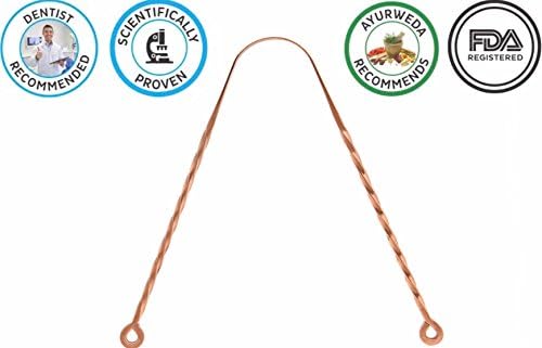 Tongue Scraper Cleaner For Daily Oral Hygiene - Plastic Free Antibacterial Copper Metal - Dentist Recommended For Dental Hygiene &amp; Fresh Breath By Absolute Ayurvedic