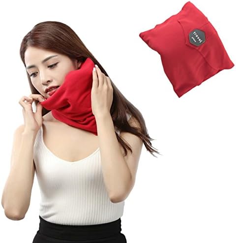 VinTrVl Travel Pillow (Small) Soft, Ergonomic Neck &amp; Head Support | Lightweight, Compact, Flexible | Upright Sleep and Rest Comfort | Airplane, Car, Vehicle Use (Red)