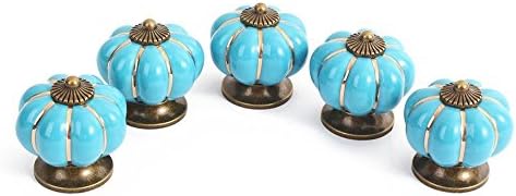 LGXANTT Pumpkin Knobs Ivory Kitchen Cabinet Pull Ceramic Handle 5pcs(Blue)