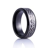 King Will Men's 8mm Black Tungsten Carbide Ring Laser Irish Claddagh Engagement Polish Wedding Band Comfort Fit