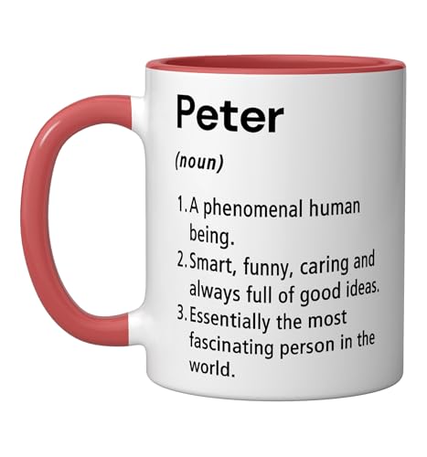 Peter Name Definition Dictionary Ceramic Mug, Red/White