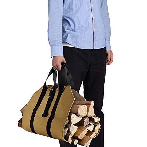 Syntrific Large Canvas Log Tote Bag Carrier Indoor40 x19 Fireplace Firewood Totes Holders Fire Wood Carriers Carrying for Outdoor Waxed Durable Wood Tote Fireplace Stove Accessories