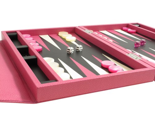 Zaza & Sacci Travel Backgammon Set - (15" Leather Case) - Pink