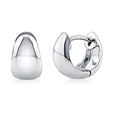 BERRICLE Rhodium Plated Sterling Silver Dome Fashion Hoop Huggie Earrings 0.4