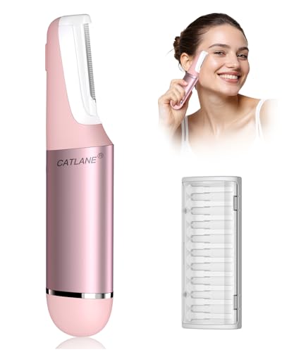 Dermaplane Razor for Women Face, Dermaplaning Tool for Face, Sonic Exfoliation & Peach Fuzz-Hair Removal System with 10 Dermaplaning Blades, Charm Pink