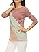 Allegra K Women Round Neck Long Sleeves Color Block T-Shirt Pink M
