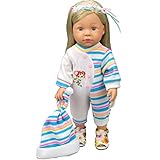Cute Baby Doll Clothes Clothing Dresses Blue Stripes Rompers Jumpsuit Pajames Outfits with Hat for 14 Inches American Girl / Boy Dolls