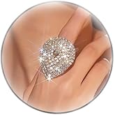 Rhinestone Ring for Women Sparkling Round Crystal Ring Open Water Drop Ring Adjustable Rheinstone Ring Wedding Ball Party Rings Jewelry