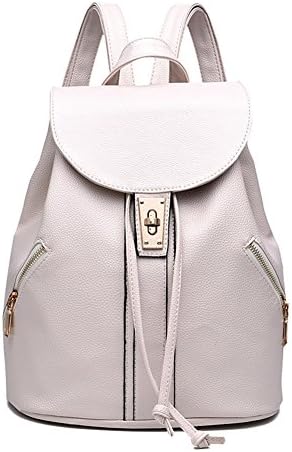 LIZHIGU Women Leather Backpack Purse Durable School Travel Bag For Girl Ladies Beige White