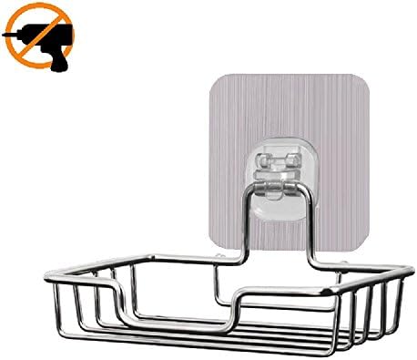 Fealkira Soap Dish Holder for Bathroom Shower Wall Mounted Self Adhesive Nail Free No Drilling Soap Holder Saver Tray-Stainless Steel Sponge Holder for Kitchen Storage Rack Soap Box (Opaque base)