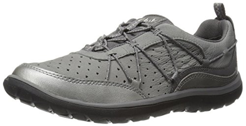 Clarks Women's Aria Flyer Fashion Sneaker, Pewter Leather, M